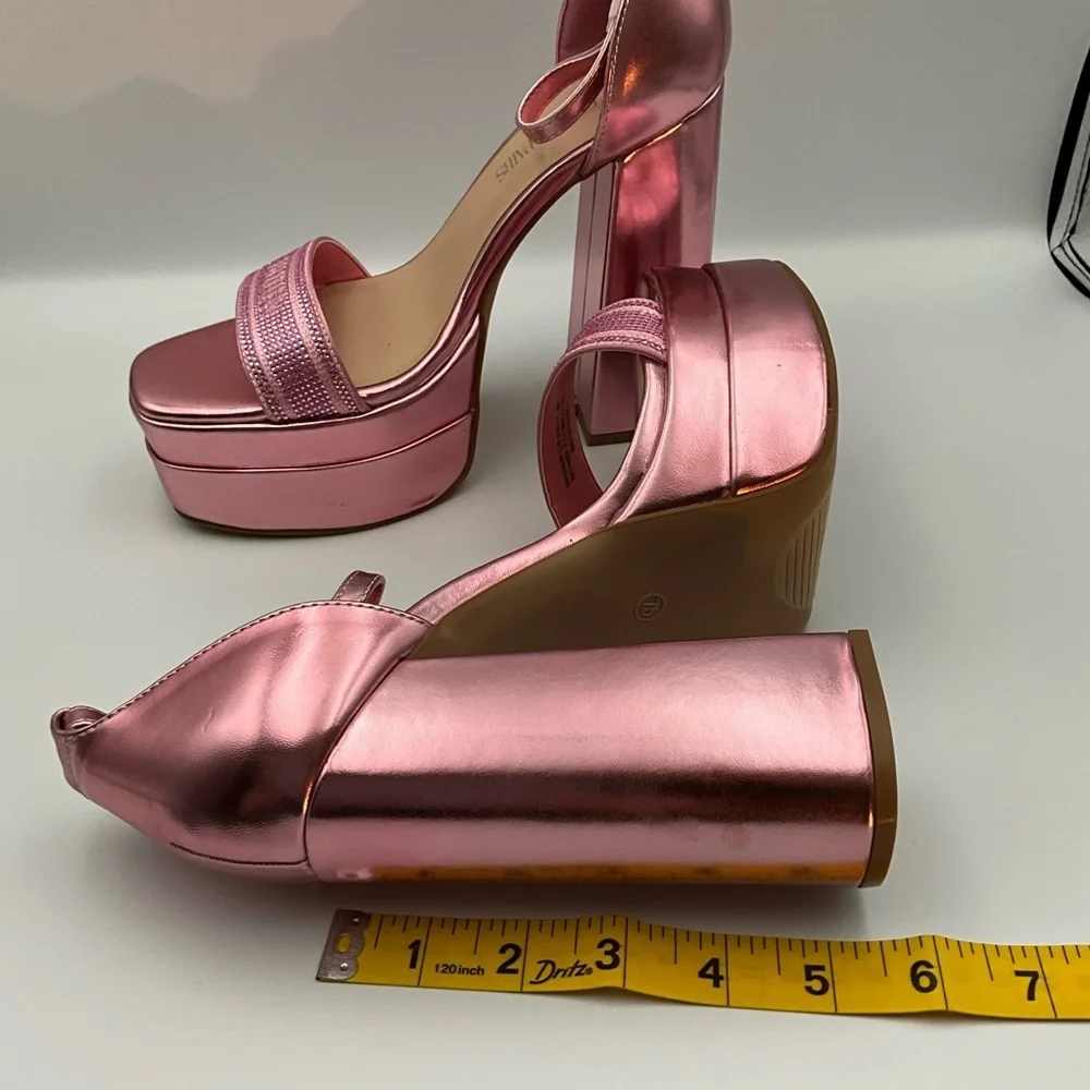 Dream Pairs Heels Size 7.5 Metallic Rose Pink Platform Block Heels